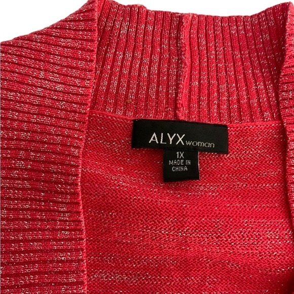 Alyx Open Cardigan Shrug Metallic Batwing Sleeve Cropped Poppy Coral Plus 1X - Picture 3 of 16